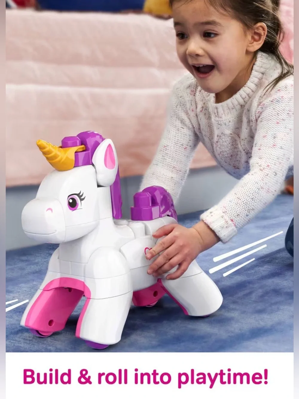 Mega Bloks Build & Enchant Unicorn Toy - White and Pink
